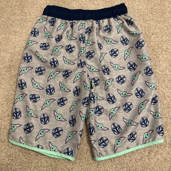 Star Wars Mandalorian Swim Trunks Grogu Baby Yoda Size Boy's Large Gray - Picture 4 of 8